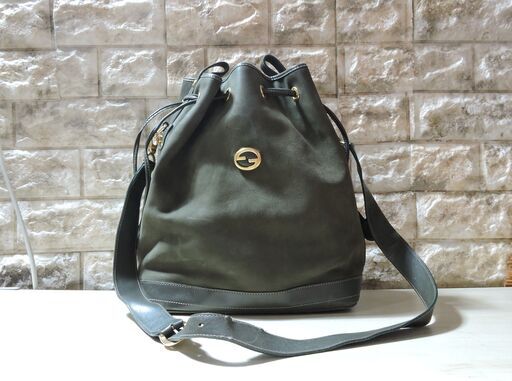 Gucci オールドグッチ 巾着 ショルダーバッグ レザー グリーン？カーキ？ ヴィンテージ 札幌市