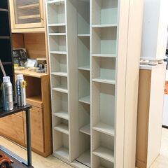 大型 ダブルスライド式 本棚 ラック ホワイト 木目模様■横幅88㎝×奥行42cm×高さ180cm■近隣配送無料 買取帝国 朝霞店