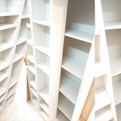 大型 ダブルスライド式 本棚 ラック ホワイト 木目模様■横幅88㎝×奥行42cm×高さ180cm■近隣配送無料 買取帝国 朝霞店