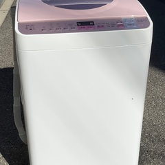 【RKGSE-058】特価！シャープ/5kg/タテ型全自動洗濯乾燥機/ES-TX5A-P/中古品/2017年製/当社より近隣地域無料配達