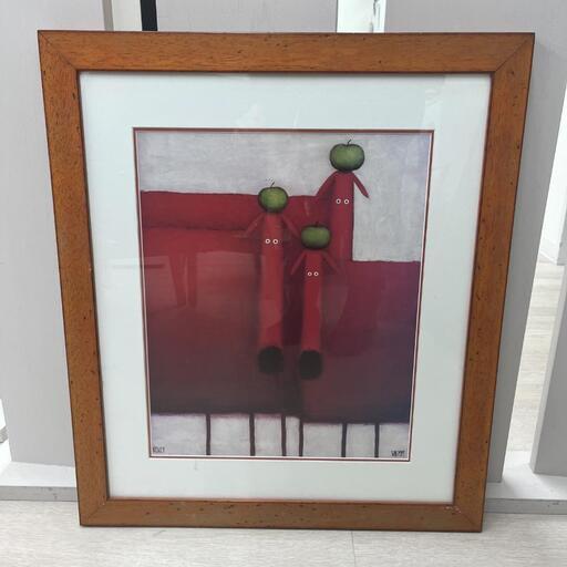 絵画★赤い犬３匹　額サイズ：たて60cm よこ52cm