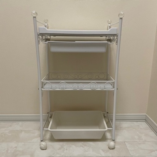 クリスタル付きサロンワゴン ホワイト 50×35×85