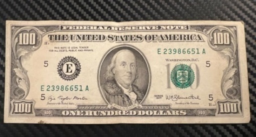 旧紙幣 アメリカドル 100ドル札 1977年と1985年各一枚ずつの200ドル分