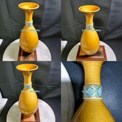 九谷焼 光仙窯 利岡光仙 花入 花瓶 金彩 桐箱