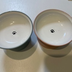 猫の餌皿（ピンクと水色）