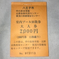 八王子市室内プール回数券　大人券　8枚