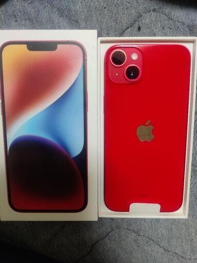 iPhone14 Plus RED 128GB 透明スマホケース、ガラスフィルム貼り付け