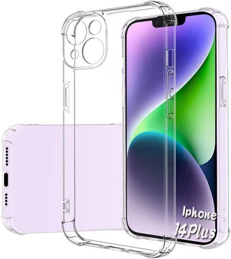 iPhone14 Plus RED 128GB 透明スマホケース、ガラスフィルム貼り付け