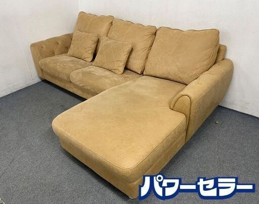 RELAXFORM/リラックスフォーム ヘンリー カウチソファ コーナーソファ 右カウチ 3人掛け レザーテック  ベージュ 中古 店頭引取歓迎 R7518