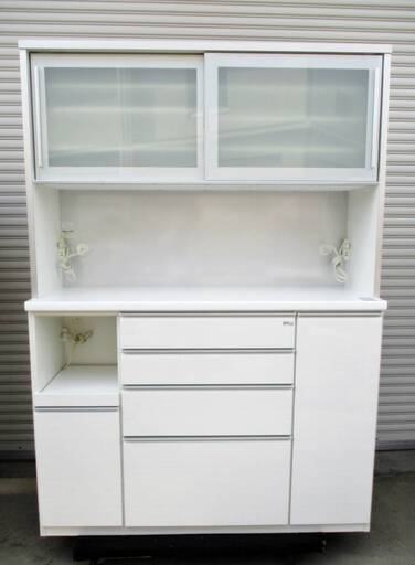 松田家具　食器棚　キッチンボード　幅140㎝　1410エミリアレンジL-HA　レンジボード　ホワイト　収納棚　白　キッチン収納