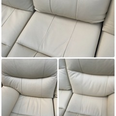 両電動 リクライニング ソファ ヤマダオリジナル 3人掛 本革 ホワイト 取扱説明書付 YES140001