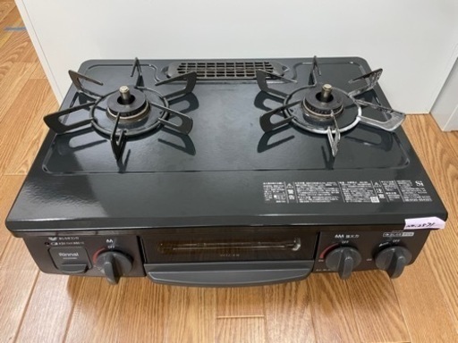 リンナイ ガステーブル 23年製 プロパンガスLPG用 幅約56cm 片面焼きグリル 右強火力 KG35NBKR/LP ブラック No2571