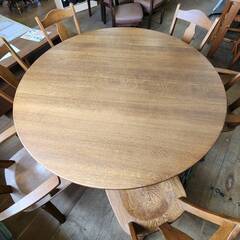 【愛品倶楽部柏店】飛騨清見工房 回転チェア円卓ダイニング7点セット 