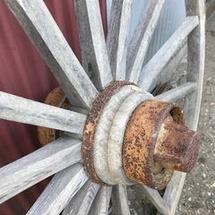 大八車 鉄枠車輪一対 直径97㌢ アンティーク レトロ ガーデニング オブジェ