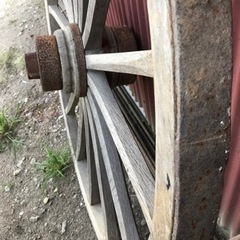 大八車 鉄枠車輪一対 直径97㌢ アンティーク レトロ ガーデニング オブジェ