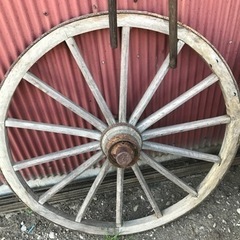 大八車 鉄枠車輪一対 直径97㌢ アンティーク レトロ ガーデニング オブジェ