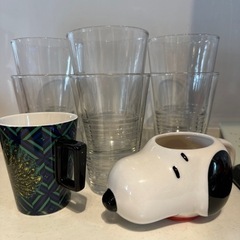 IKEAグラス、SNOOPYマグカップ、Francfrancマグカップ