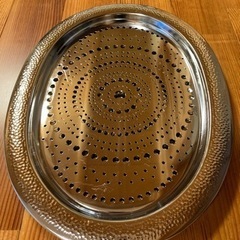 中古　シルバープレート　デザート、フルーツ用　水切り付き　楕円形　大皿