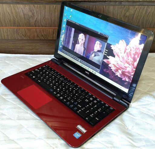 【人気のレッド きれい】Windows11 ブルートゥース搭載 薄型 NECノートパソコン BlueLEDマウスプレゼント中 (15.6型 デュアルコア PowerDVD)