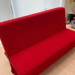 【ネット決済】赤いソファーベッド、フランスベッド製