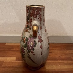 薩摩 花鳥図 耳付 花瓶