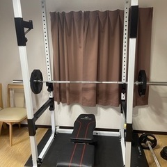 パワーラック【フラットベンチ、重さ合計115k、バー2本】