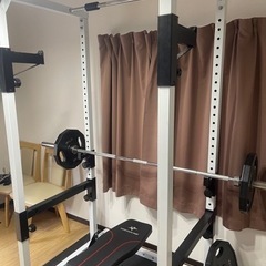 パワーラック【フラットベンチ、重さ合計115k、バー2本】