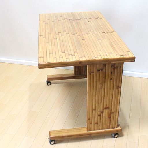 梅里竹芸 テーブル 机 キャスター付 竹製 家具  j0065