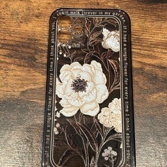 iPhone12用　ケース　カバー　花　ブラウン