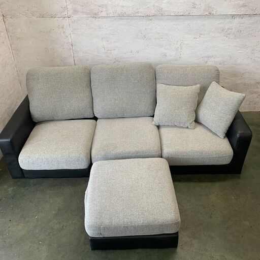 【ジモティ限定特価】 3人掛けソファ オットマン付 ソファ 3人がけ 布製