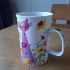 猫とお花　マグカップ　陶器　コップ　