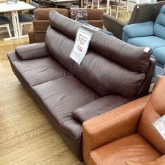 KJ-5【新入荷　リサイクル品】本革/ハイバック　3シーターソファ　ブラウン