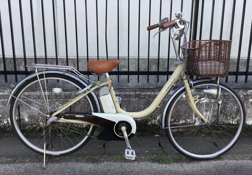 ＜整備済・美品＞ヤマハ・PAS・26インチ電動アシスト自転車・内装3段変速・クリーム色・サドルとグリップ新品でお掃除済みです♪