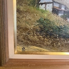 絵画　油絵　佐藤忠彦「山かげの民家」油彩F4号 真作保証 長野県大町市風景