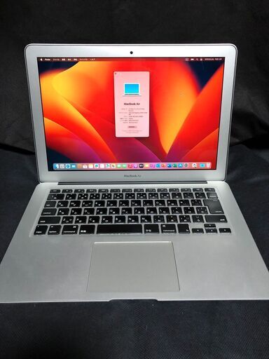 「MacBook Air 13インチ Mid 2013 MD760J/A(Core-i5/4GB/128GB)」 Core i5搭載 /メモリー4GB / SSD-128GB / MacOS(Ventura-Patcher利用)+Office2019とBootcamp側はWin11 Home+Office2010で選択起動可能 / Webカメラ / Bluetooth / 無線LAN / バッテリー使用可