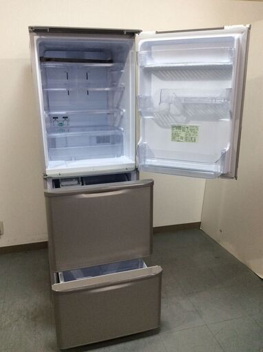 （10/20受渡済）YJT7564【SHARP/シャープ 3ドア冷蔵庫】美品 2021年製 SJ-W353G-N 家電 キッチン 冷蔵冷凍庫 両開きドア 350L