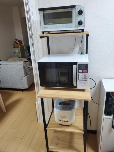 レンジラック+炊飯器+電子レンジ+オーブントースター 4点セット レンジ台・