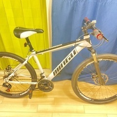 『お取引完了』マウンテンバイク 前後ディスクブレーキ 走行距離数キロ 泥除け・ライト(乾電池式)・英式バルブ付