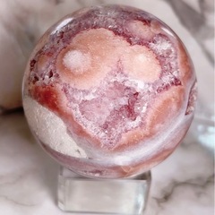 最高級品質 ピンクアメジスト ザクザク 高品質 赤め フラワーアゲート スフィア 大玉 サイズ70mm 重量446.67g