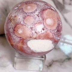 最高級品質 ピンクアメジスト ザクザク 高品質 赤め フラワーアゲート スフィア 大玉 サイズ70mm 重量446.67g