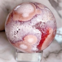 最高級品質 ピンクアメジスト ザクザク 高品質 赤め フラワーアゲート スフィア 大玉 サイズ70mm 重量446.67g