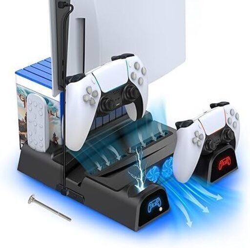 ☆DOBE PS5スタンド P-5 ブラック Playstation 5 デュアルコントローラー充電器ステーション◆冷却ステーションとコントローラー充電器付き