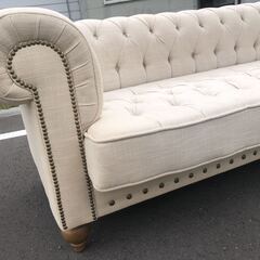 輸入家具店購入 チェスターフィールド ソファー ３人掛け イギリス製 布張り ホワイト