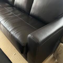 ◆輸入家具店購入！ 本革 レザー カウチソファ オットマン ブラック 高級カウレザー シンプル 黒 ３人掛け トリプルソファー デザイナーズ◆