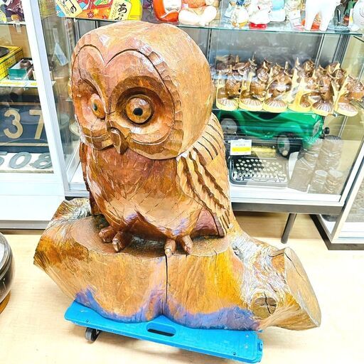 【旭川市内送料無料】置物 フクロウ/梟 木彫り像 縁起物 インテリア 装飾