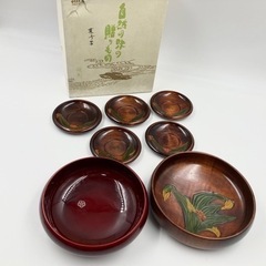 【箱付き】漆器 天然木 木彫りの菓子鉢セット 7点