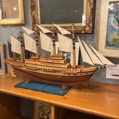 木製 帆船 模造船 木製帆船型模型  客船 レトロ オブジェ 置...