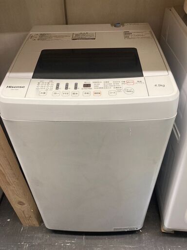 ☆中古￥9,800！【おすすめ！】Hisense　4.5㎏洗濯機　家電　HW-T45A型　2018年製　幅54㎝ｘ奥行54㎝ｘ高さ94㎝　【BJ042】