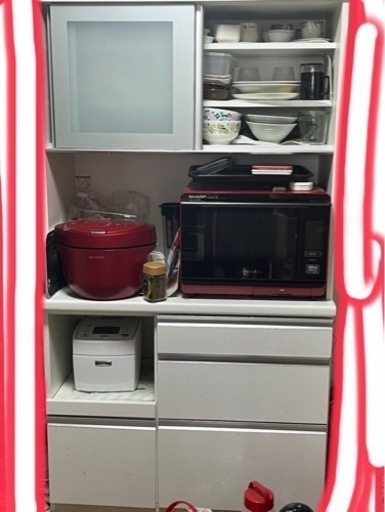 サイズオーダー可】【引取可能】扉付きキッチン収納 カフェ風食器棚 