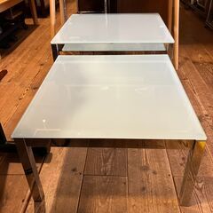 ガラス天板ローテーブル（スライド式組み合わせ２個セット）ホワイト...
